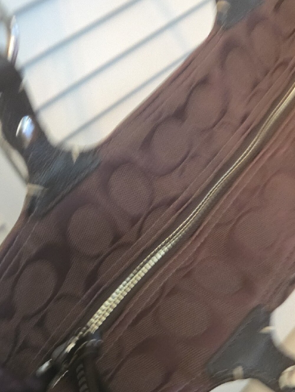COACH Brown Signature Jacquard Tote with Leather Trim - Picture 9 of 9